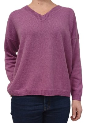 Tricot femme encolure V, over, 100% cachemire Fabriqué en Italie