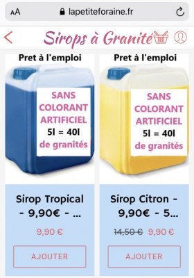 Sirop concentré pour boissons granité. 17 saveurs différentes. Goût Orange, cola, mojit...