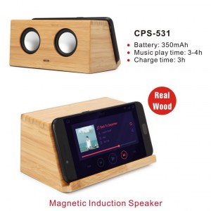 Enceinte bluetooth en bois 2x3w avec support a induction