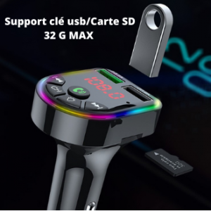 Transmetteur FM Bluetooth, kit mains libres Voiture, chargeur allume-cigare, support...