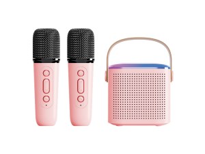 Mini Karaoké Bluetooth 5.3 - Enceinte + 2 Micros Sans Fil - Effets Lumineux RGB, Son Su...