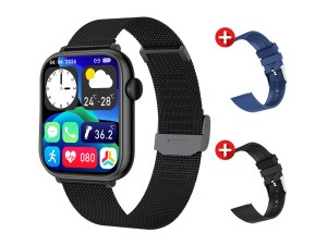 Montre Connectée 1,85'' avec Suivi Santé, Appels et 3 Bracelets – Autonomie 7 Jours