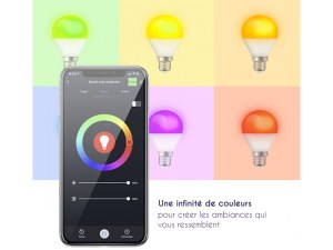 Ampoule Connectée LED 9 W E27 - RGB+Blanc, WiFi & Bluetooth, Contrôle Vocal et Application
