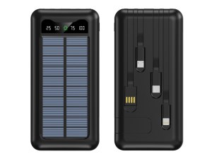Batterie Externe Solaire 10000 mAh - Charge Rapide, Écran LED, Câbles Intégrés, Torche...