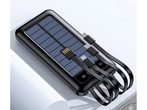 Batterie Externe Solaire 10000 mAh - Charge Rapide, Écran LED, Câbles Intégrés, Torche...