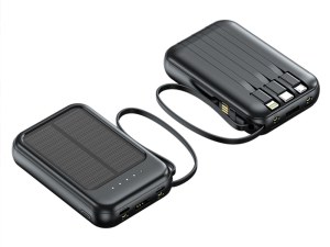 Batterie Externe Solaire 5000 mAh - Charge Rapide, Indicateur LED, Câbles Intégrés, Tor...