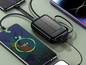 Batterie Externe Solaire 5000 mAh - Charge Rapide, Indicateur LED, Câbles Intégrés, Tor...