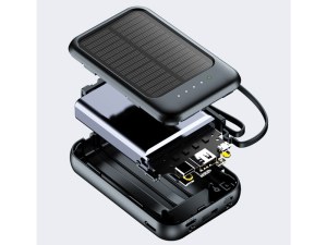 Batterie Externe Solaire 5000 mAh - Charge Rapide, Indicateur LED, Câbles Intégrés, Tor...