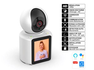Caméra de Surveillance WiFi 360° HD 1080p - Vision Nocturne, Audio Bidirectionnel, Écra...