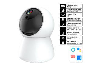 Caméra de Surveillance WiFi 360° HD 1080p - Vision Nocturne, Audio Bidirectionnel, Comp...