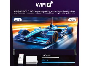 Boîtier TV Android 14.0 - 4K UHD, WiFi 6, Bluetooth 5.0, Screen Mirroring, Télécommande...