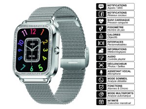 Montre Connectée Femme avec Appels, Suivi Santé, Écran 1,59", Multisports, Étanche IP67