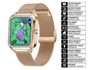 Montre Connectée Femme avec Appels, Suivi Santé, Écran 1,59", Multisports, Étanche IP67