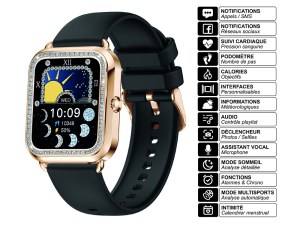 Montre Connectée Femme avec Appels, Suivi Santé, Écran 1,59", Multisports, Étanche IP67