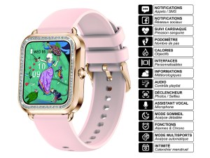 Montre Connectée Femme avec Appels, Suivi Santé, Écran 1,59", Multisports, Étanche IP67