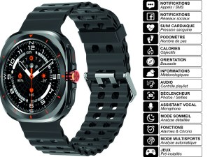 Montre Connectée Sport Homme avec Appels, Suivi Santé, Multisports, Écran 1,46", Étanch...