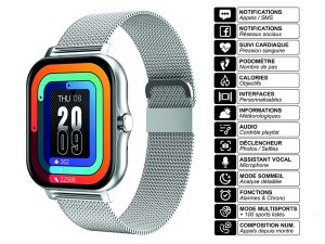 Montre Connectée avec Appels, Suivi Santé, Écran 1,69", Multisports, Étanche IP67