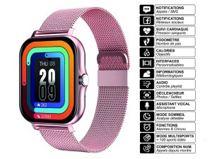 Montre Connectée avec Appels, Suivi Santé, Écran 1,69", Multisports, Étanche IP67