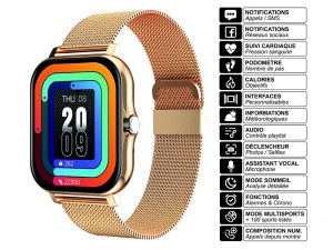 Montre Connectée avec Appels, Suivi Santé, Écran 1,69", Multisports, Étanche IP67