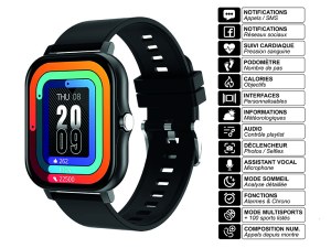 Montre Connectée avec Appels, Suivi Santé, Écran 1,69", Multisports, Étanche IP67