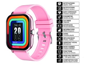Montre Connectée avec Appels, Suivi Santé, Écran 1,69", Multisports, Étanche IP67
