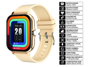 Montre Connectée avec Appels, Suivi Santé, Écran 1,69", Multisports, Étanche IP67