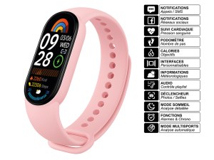 Bracelet Connecté avec Suivi Santé, Multisports, Notifications, Écran Couleur 0,96", Ét...
