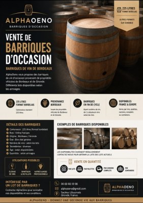 Vente de barriques occasions depuis region bordelaise gros/demi gros