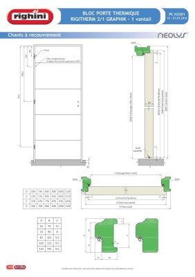 Blocs portes isolant 2.1 prépeint REC. KETCH 204x73 cm NEOLYS 74x49 mm - RIGHINI