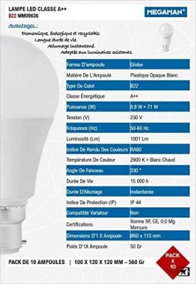 1 x palette de 288 lots de 10 ampoules LED Megaman / ASIN B08FHB8BKL