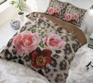 "Floral Panther " Set 2/3 pcs Parure de Lit 100% Coton Housse de Couette+Taie d'Oreille...