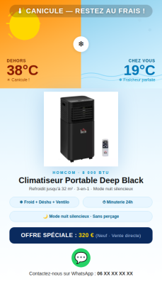 LOT 25 climatiseurs portables HOMCOM 8000 BTU Deep Black — NEUFS