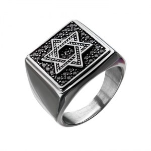 BAGUE HOMME ACIER ETOILE DE DAVID ET ZIRCONIUM FR22302