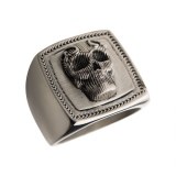 BAGUE CHEVALIERE HOMME ACIER TETE DE MORT FR24218