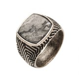 BAGUE HOMME ACIER ET JASPE GRIS