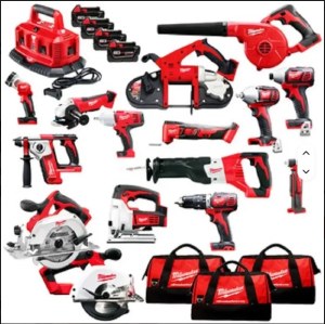 Milwaukees Red Cordless 4-in-1 Field Tool Set Electric Wrench Drill Angle Grinder Hamme...