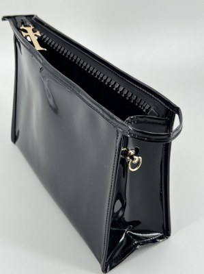 Lot de 10 Trousses vinyle noir, sac soirée, zip  XXL, finition dorée, tirette croix dorée