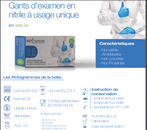 Gant nitrile MD non-poudré, médical, bleu dispo immédiate