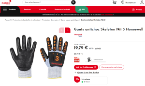 Destockage Gants antichoc Honeywell Check amp; Go Skeleton Nit 3
