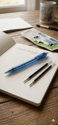 ESQUISE, stylo bleu à bille, rétractable +3 recharges