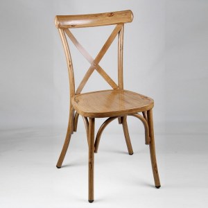Chaise bistrot dos croisé en aluminium aspect bois