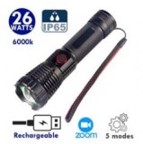 Lampe de poche LED - Série FLASH V8 - Rechargeable – Fonction ZOOM - Portée 300 mètres...