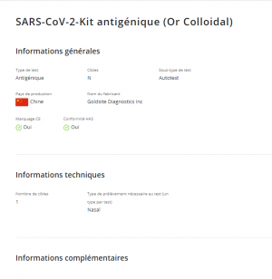 Autotest boîte individuelle marque Goldsite certifié HAS