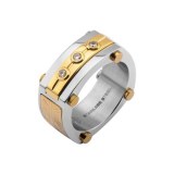 BAGUE HOMME ACIER POLI, DIAMANTS ET ESTAMPE D'ART