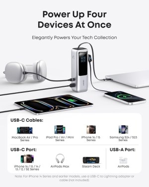 Ankers 25,000 mAh 165W Laptop Power Bank, Portable Charger with Built-In USB-C Cables