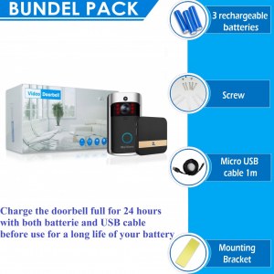 Lot de sonnette vidéo connectée avec 3 batterie rechargeable et carillon
