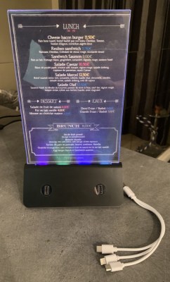 Menu PowerBank, E-chargeur, Chevalet de table, Restaurant, Bar, Hotel