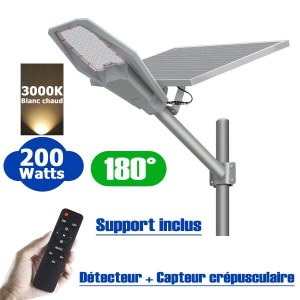 Lampe de rue solaire - Série INTERSTELLAR - 200 Watts - 18000 Lumens - 90 Lumens/Watt...