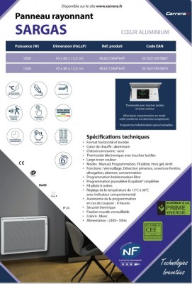Radiateur panneau rayonnant Carrera