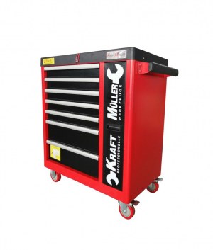 SERVANTE D'ATELIER 9/7 Tiroirs, INOX CRV, ROUGE, PRO KRAFTMULLER